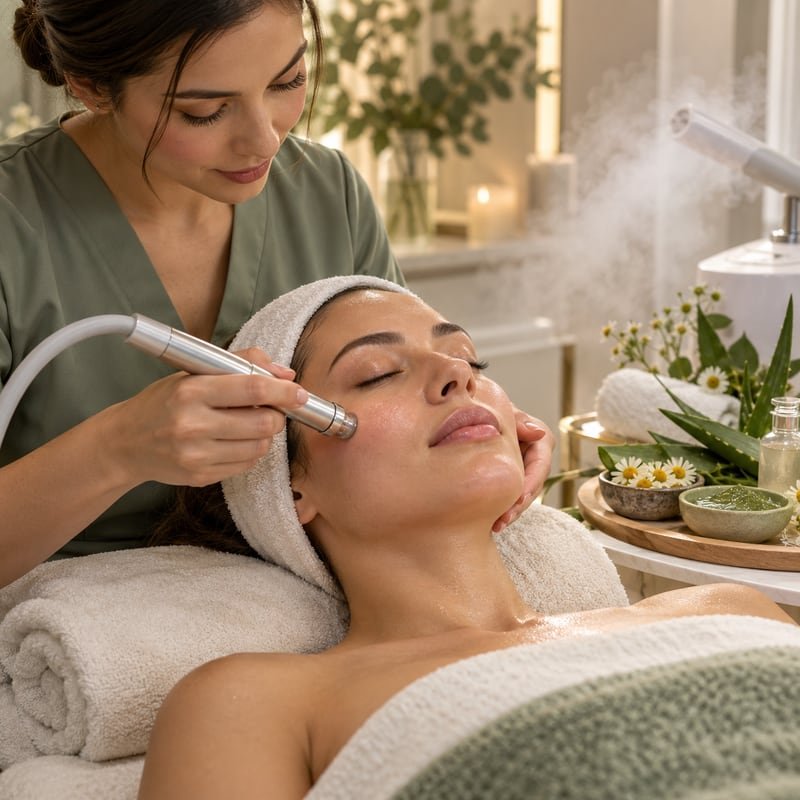 A facial treatment with a microdermabrasion wand