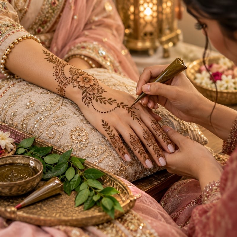 A henna design being drawn onto a hand with a cone
